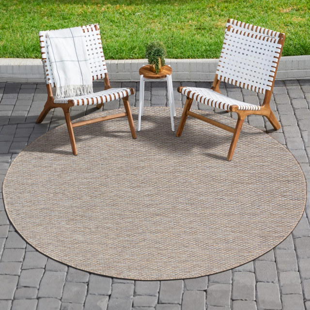 Muratap Uni binnen en buiten rond vloerkleed solid outdoor laagpolig tapijt beige 120 cm rond 2873408 large