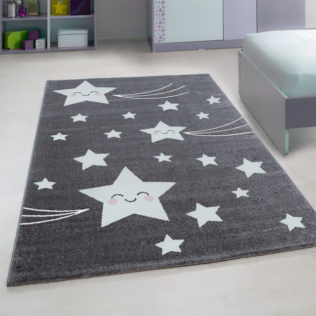 Muratap Kids sterren vloerkleed kinderkamer grijs laagpolig- 120x170 cm 1129436 large