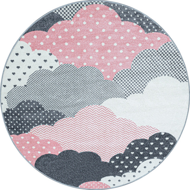 Muratap Bambi wolken kinderkamer rond vloerkleed laagpolig grijs- 160 cm rond 1282806 large