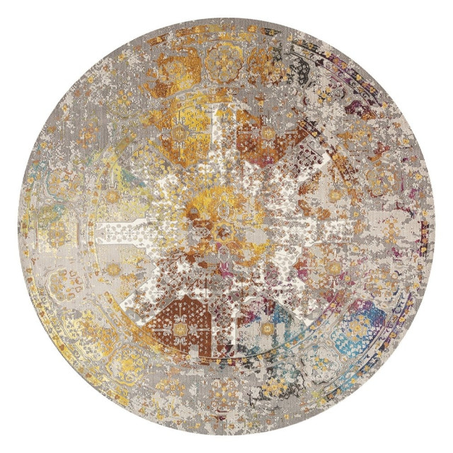 Muratap Picasso feraghan vintage rond vloerkleed / beige laagpolig- 200 cm rond 1130174 large