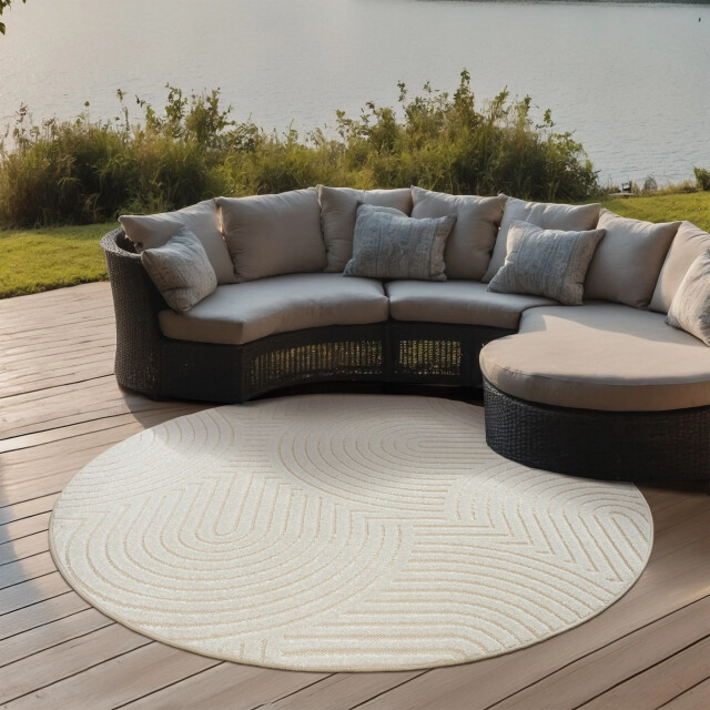 Muratap Berlin outdoor japandi rond - vloerkleed binnen en buiten laagpolig tapijt tuin- 150 cm rond 2925852 large