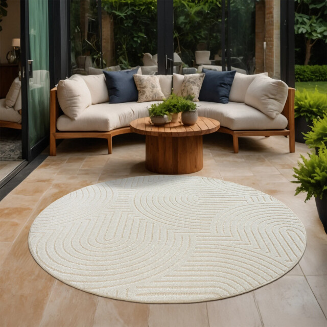 Muratap Berlin outdoor japandi rond - vloerkleed binnen en buiten laagpolig tapijt tuin- 150 cm rond 2925852 large