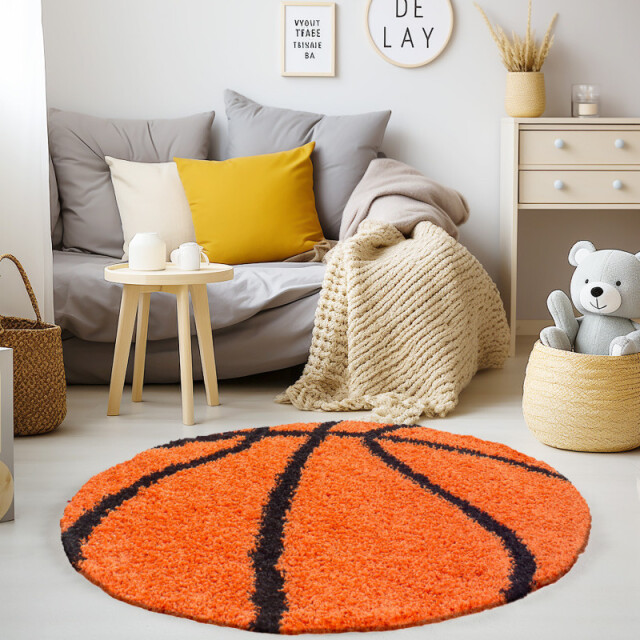 Muratap Fun basketbal kinderkamer rond vloerkleed hoogpolig 100 cm 1282727 large