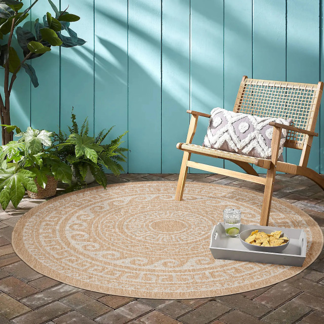 Muratap Natur vloerkleed garden rond buitenkleed sisal laagpolig indoor en outdoor 160 cm rond 2447464 large