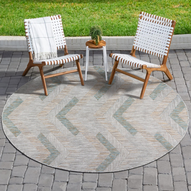 Muratap Uni binnen en buiten rond vloerkleed solid outdoor laagpolig tapijt beige- 120 cm rond 2873372 large