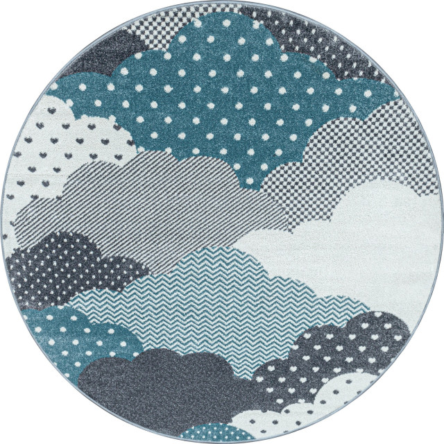 Muratap Bambi wolken kinderkamer rond vloerkleed laagpolig grijs- 160 cm rond 1282811 large