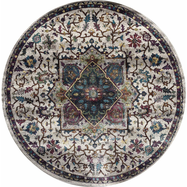 Muratap Picasso rosa vintage rond vloerkleed / multi laagpolig- 300 cm rond 2883949 large