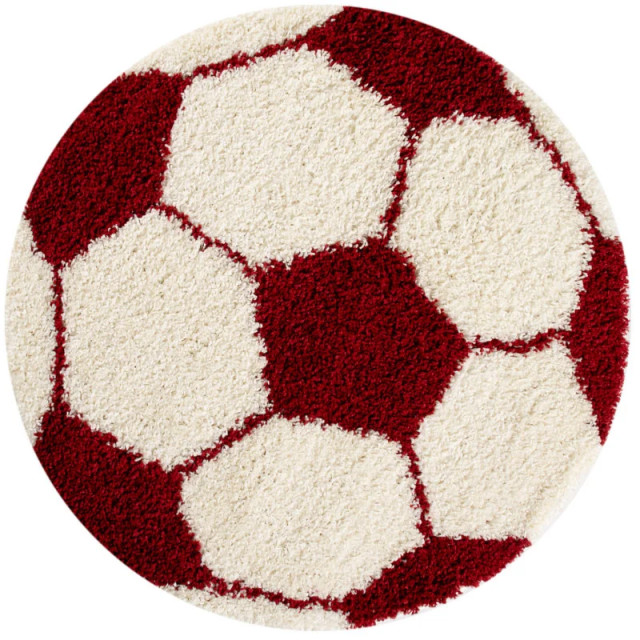 Muratap Fun voetbal kinderkamer rond vloerkleed hoogpolig rood wit- 100 cm rond 1282725 large