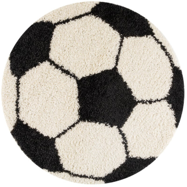 Muratap Fun voetbal kinderkamer rond vloerkleed hoogpolig wit- 120 cm rond 1282732 large
