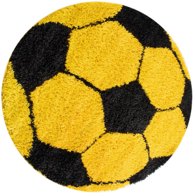 Muratap Fun voetbal kinderkamer rond vloerkleed hoogpolig geel- 100 cm rond 1282721 large