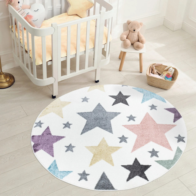 Muratap Vloerkleed stars rond laagpolig anime kids creme 120 cm rond 2387936 large