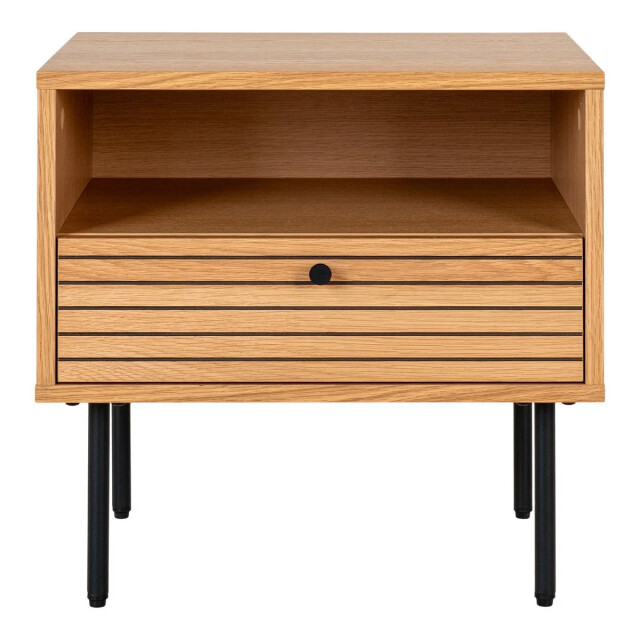 House Nordic Kyoto side table bijzettafel, eikenfineer, zwart metalen poten, 1 lade, 50x40x50 cm 2901125 large