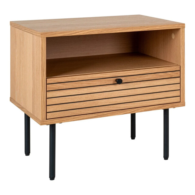 House Nordic Kyoto side table bijzettafel, eikenfineer, zwart metalen poten, 1 lade, 50x40x50 cm 2901125 large