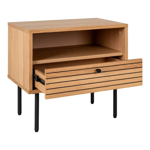 House Nordic Kyoto side table bijzettafel, eikenfineer, zwart metalen poten, 1 lade, 50x40x50 cm 2901125 large