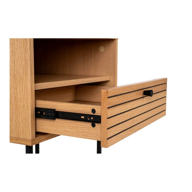 House Nordic Kyoto side table bijzettafel, eikenfineer, zwart metalen poten, 1 lade, 50x40x50 cm 2901125 large