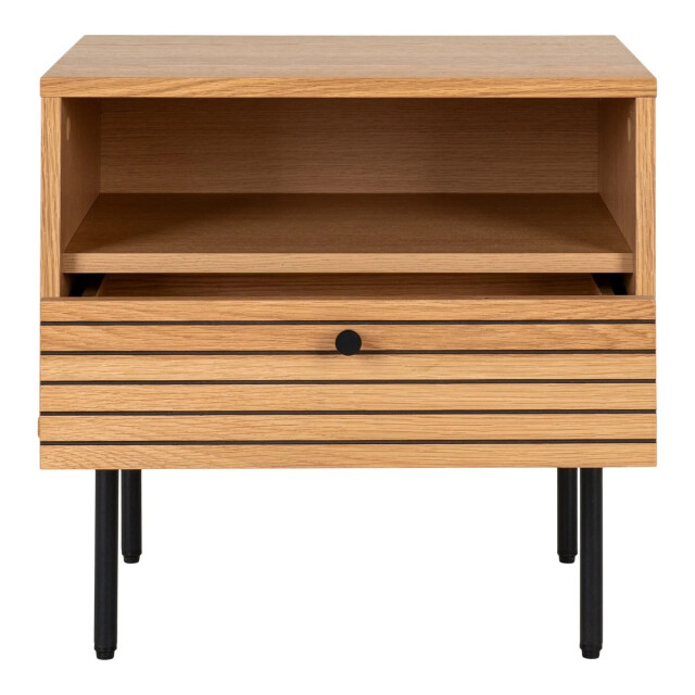 House Nordic Kyoto side table bijzettafel, eikenfineer, zwart metalen poten, 1 lade, 50x40x50 cm 2901125 large