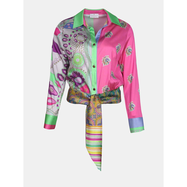 Mucho Gusto Blouse antwerp roze met groen patchwork Blouse Antwerp Roze met Groen Patchwork large
