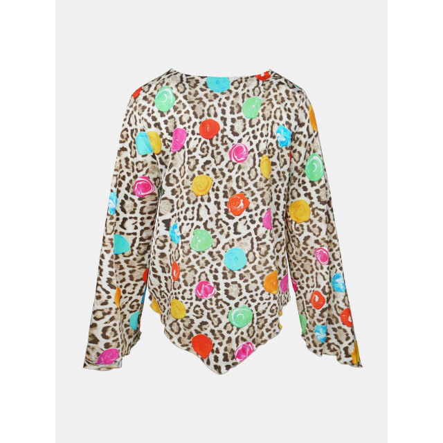 Mucho Gusto Blouse genua luipaard met kleurrijke verfbollen Blouse Genua Luipaard met Kleurrijke Verfbollen large