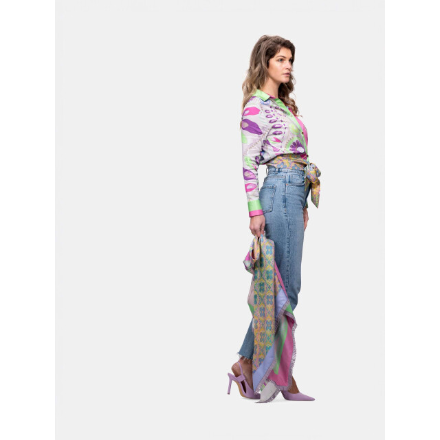 Mucho Gusto Blouse antwerp roze met groen patchwork Blouse Antwerp Roze met Groen Patchwork large