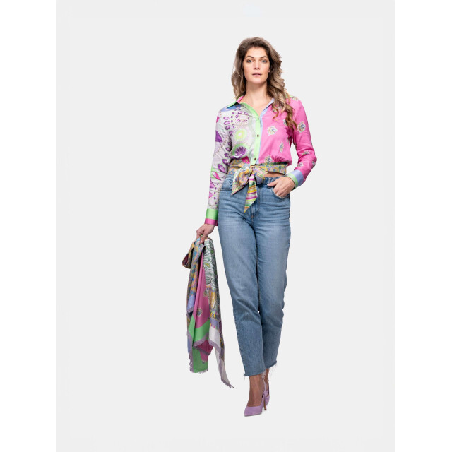 Mucho Gusto Blouse antwerp roze met groen patchwork Blouse Antwerp Roze met Groen Patchwork large