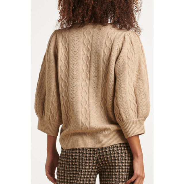 Smashed Lemon 23612 gestructureerde gebreide top met pofmouwen in sand 23612-720-XXL large