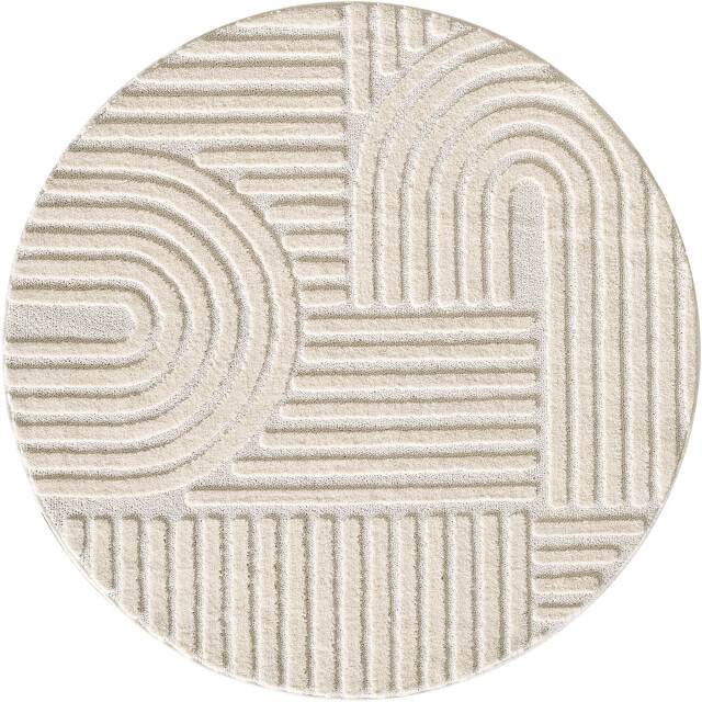 Muratap Japandi art rond vloerkleed boho scandinavisch laagpolig effen - 200 cm rond 2934553 large