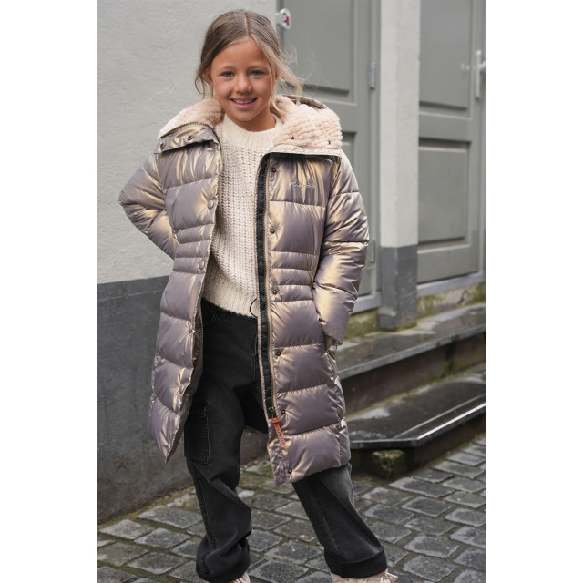 Like Flo Meisjes winterjas lang fancy met capuchon abby mud F407-5217-415 large