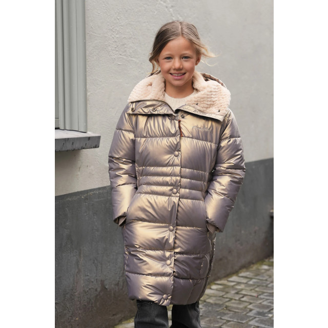 Like Flo Meisjes winterjas lang fancy met capuchon abby mud F407-5217-415 large