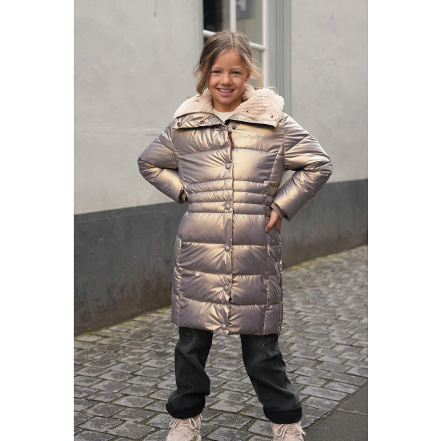 Like Flo Meisjes winterjas lang fancy met capuchon abby mud F407-5217-415 large