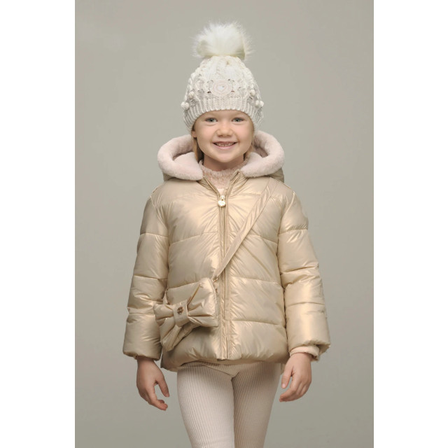 Le Chic Meisjes winterjas kort met strik en tas babs dreamy creamy C407-5200-012 large