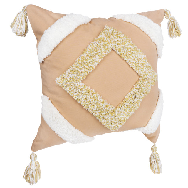 QUVIO Kussenhoes met ruit patroon en franjes, 45 x 45cm peach / beige 1524382 large