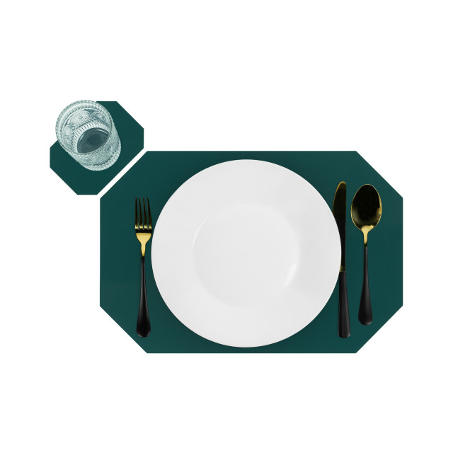 Krumble Placemat achthoekig + onderzetter pu leder groen set van 2 2619308 large