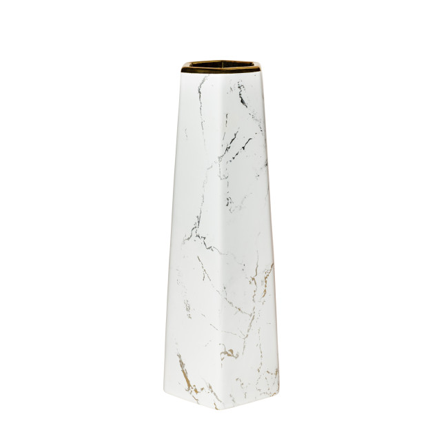 QUVIO Zeshoekige vaas, keramiek wit met marble look m 1715208 large