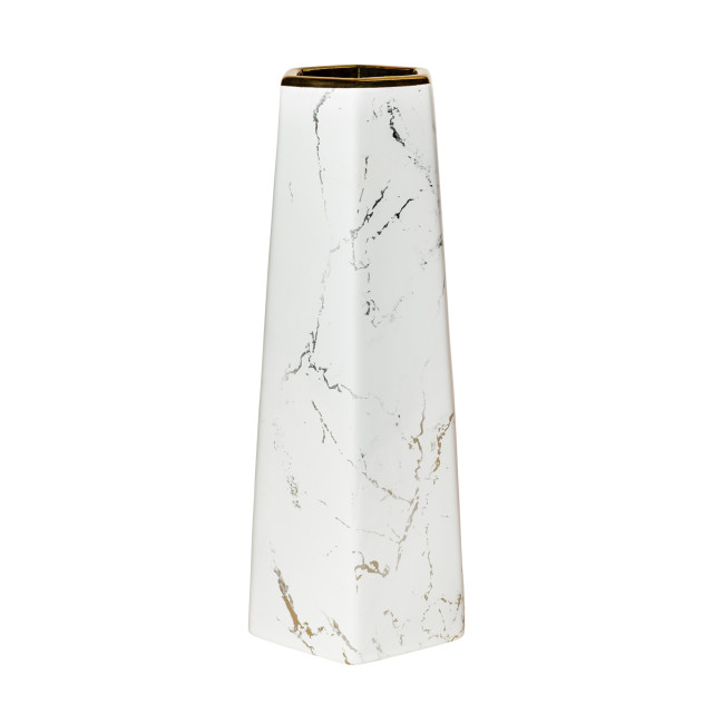 QUVIO Zeshoekige vaas, keramiek wit met marble look l 1715209 large