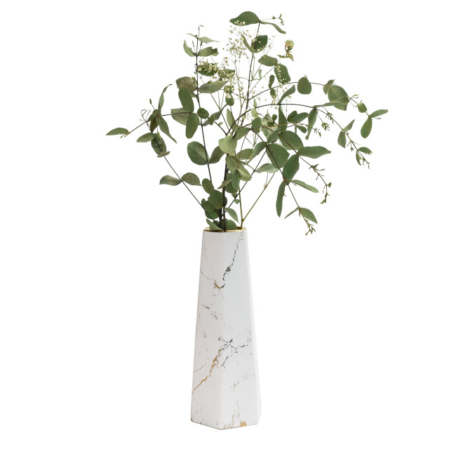 QUVIO Zeshoekige vaas, keramiek wit met marble look l 1715209 large