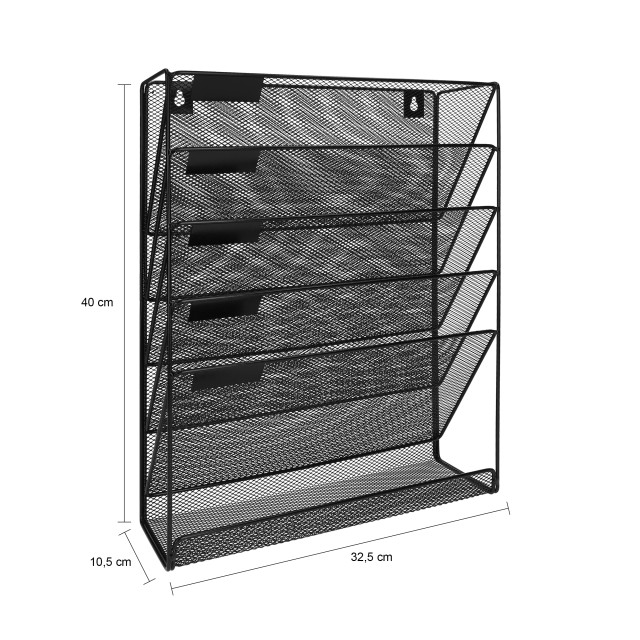 QUVIO Tijdschriftenhouder wand met 5 lagen mesh - 2172976 large