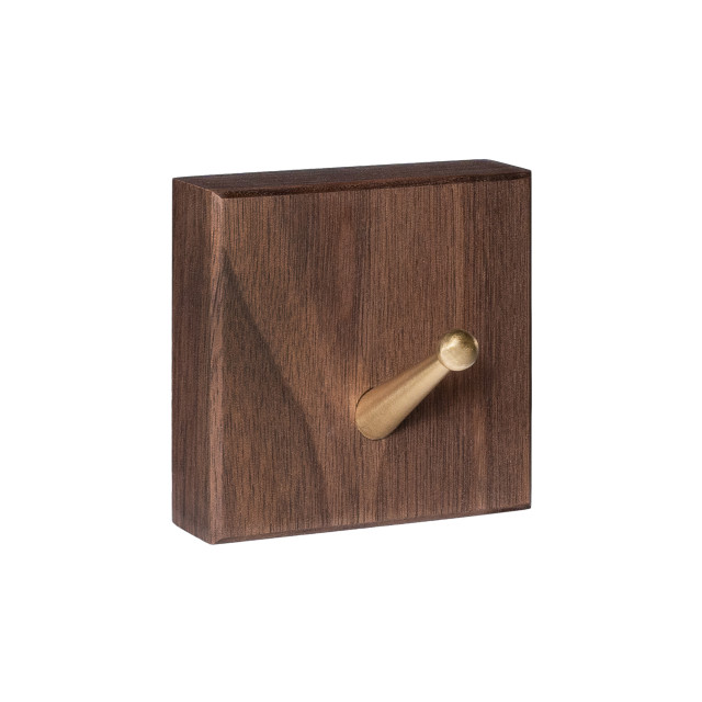 QUVIO Wandhaak houten vierkant met metalen haakje donker hout + goud 1395503 large