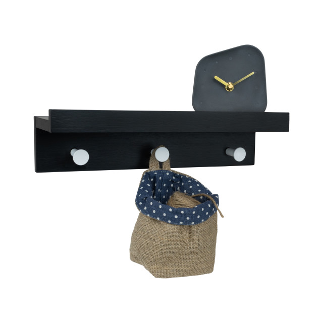 QUVIO Wand kapstok hout met plank + 3 haken zwart/zilver 1395505 large