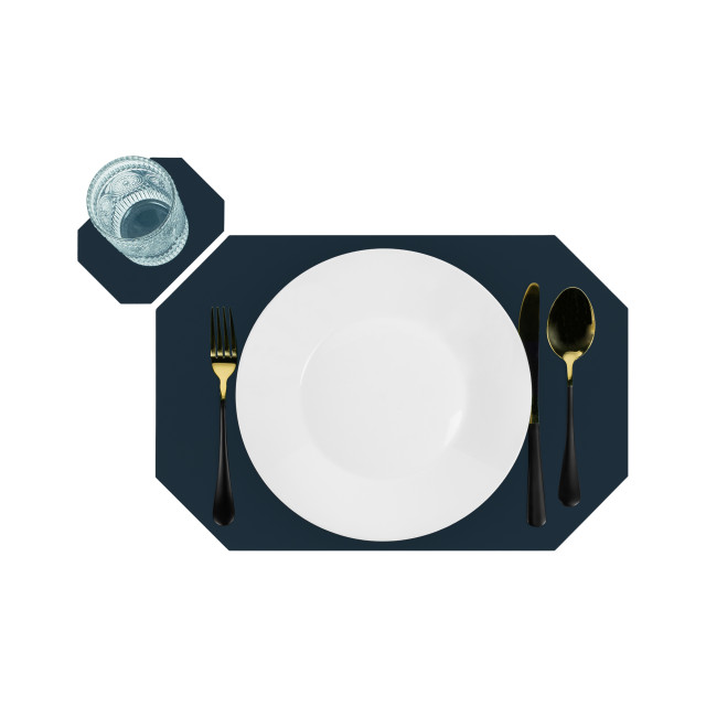 Krumble Placemat achthoekig + onderzetter pu leder blauw set van 2 2619300 large