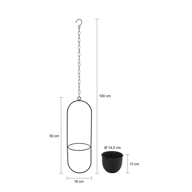 QUVIO Hangende bloempot metaal langwerpig zwart 2596037 large