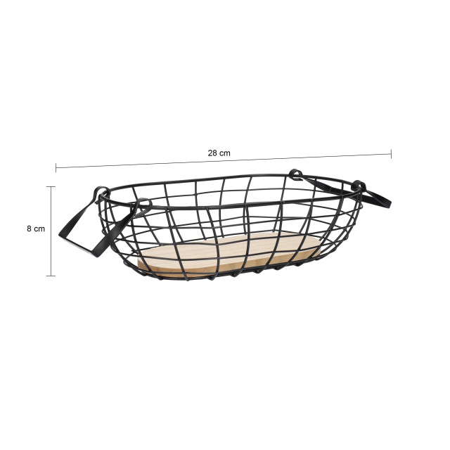 QUVIO Draadmand ovaal metaal en hout zwart 1395276 large