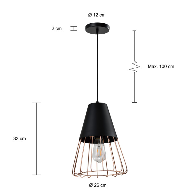 QUVIO Hanglamp langwerpig zwart met rosegoud frame quv5179l-black 1551121 large