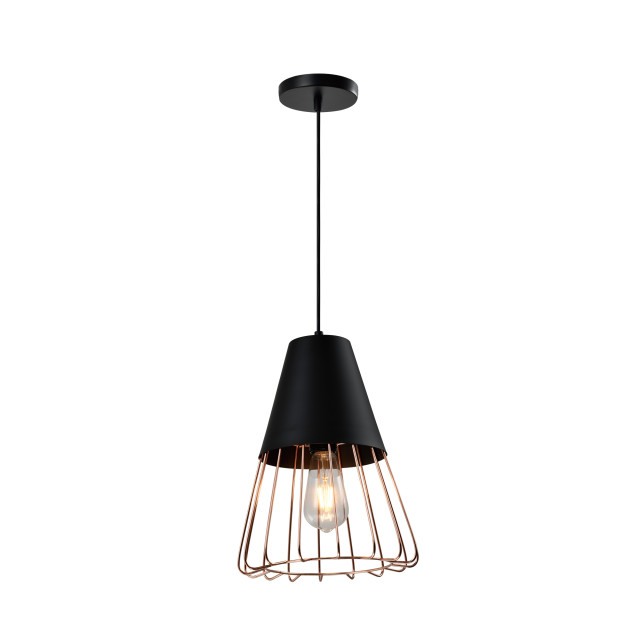 QUVIO Hanglamp langwerpig zwart met rosegoud frame quv5179l-black 1551121 large