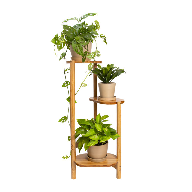 QUVIO Plantenstandaard 3 ovale planken bamboe 2765270 large