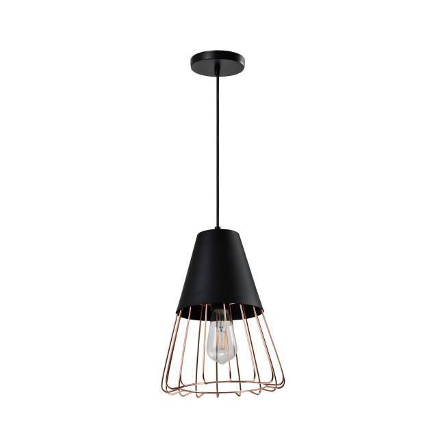 QUVIO Hanglamp langwerpig zwart met rosegoud frame quv5179l-black 1551121 large