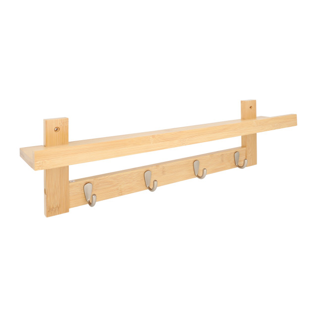 QUVIO Wandkapstok met plank met 4 rvs haken hout 2269195 large