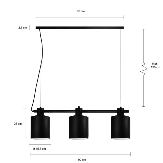 QUVIO Hanglamp 3-lichts ronde kap quv5062l-black 1395185 large