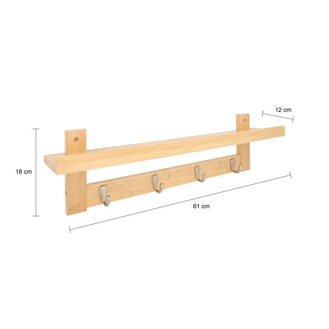 QUVIO Wandkapstok met plank met 4 rvs haken hout 2269195 large