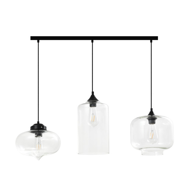 QUVIO Hanglamp glas 3-lichts zwart quv5124l-black 1540302 large