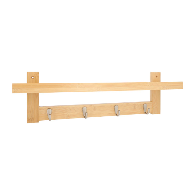 QUVIO Wandkapstok met plank met 4 rvs haken hout 2269195 large